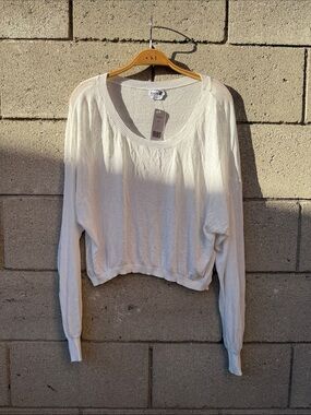 White Cropped Scoop-Neck Lightweight Sweater